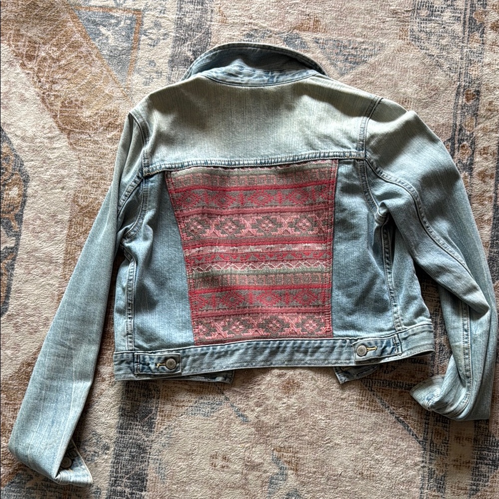 Women's Denim Jacket with Patterned Back